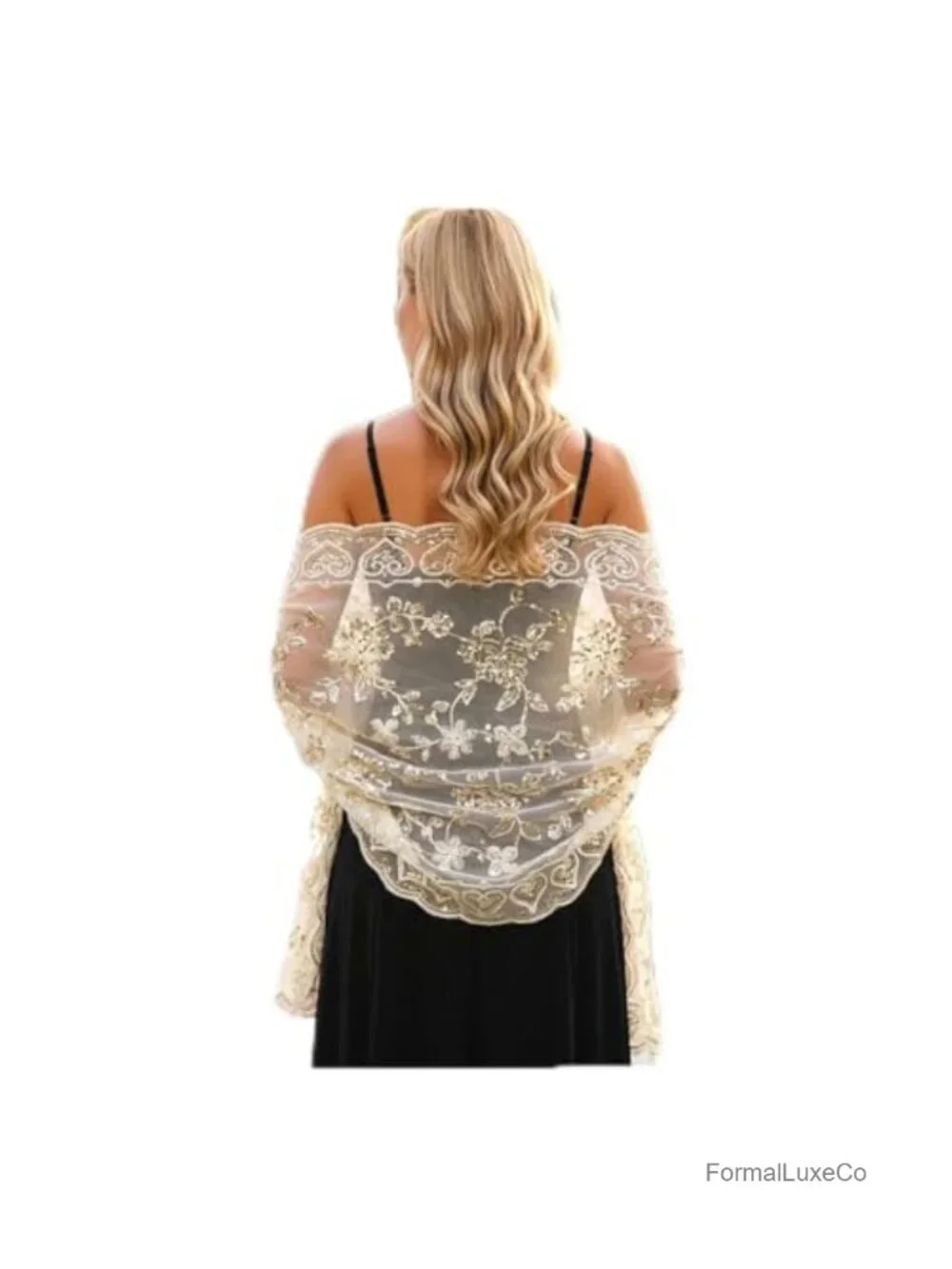 Gold Sequin Shawl Wrap for Women Evening Party Wedding Bridal Stole
